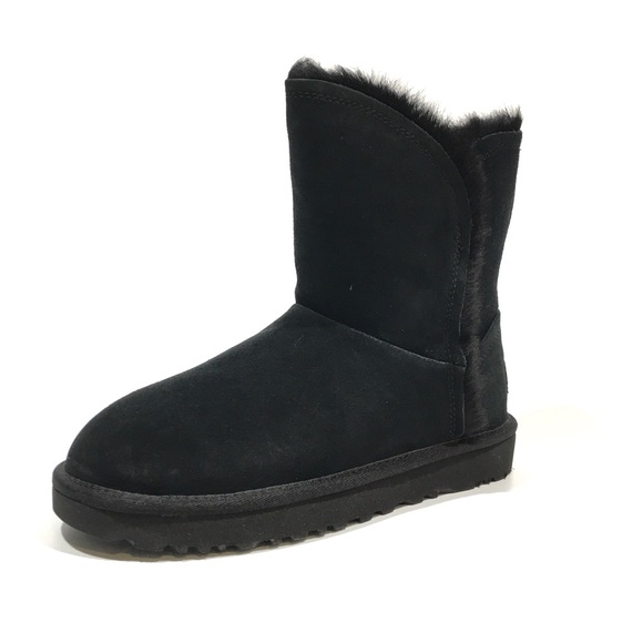 UGG CLASSIC SHORT FLUFF HIGH LOW BOOTS -BLACK SUEDE / TOSCANA SHEEPSKIN -US 6 - Picture 1 of 7